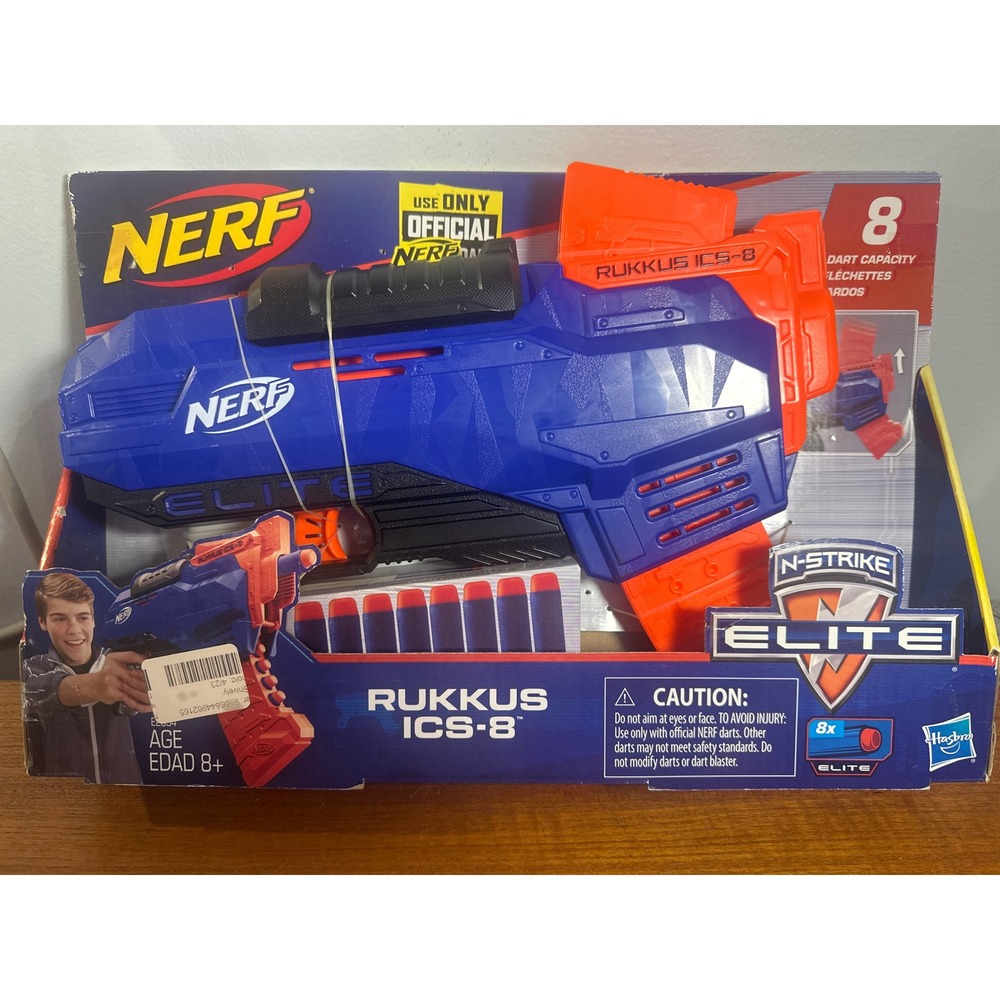 Nerf N-Strike Elite Rukkus ICS-8 Blaster E3034 Blue Orange 8 Darts New